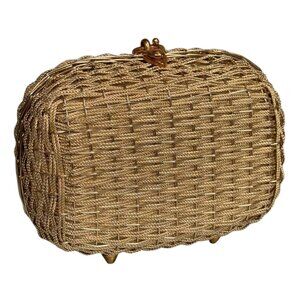 Vintage 1960s Gold Basket Weave Handbag Clutch Purse Made in HONG KONG - RARE